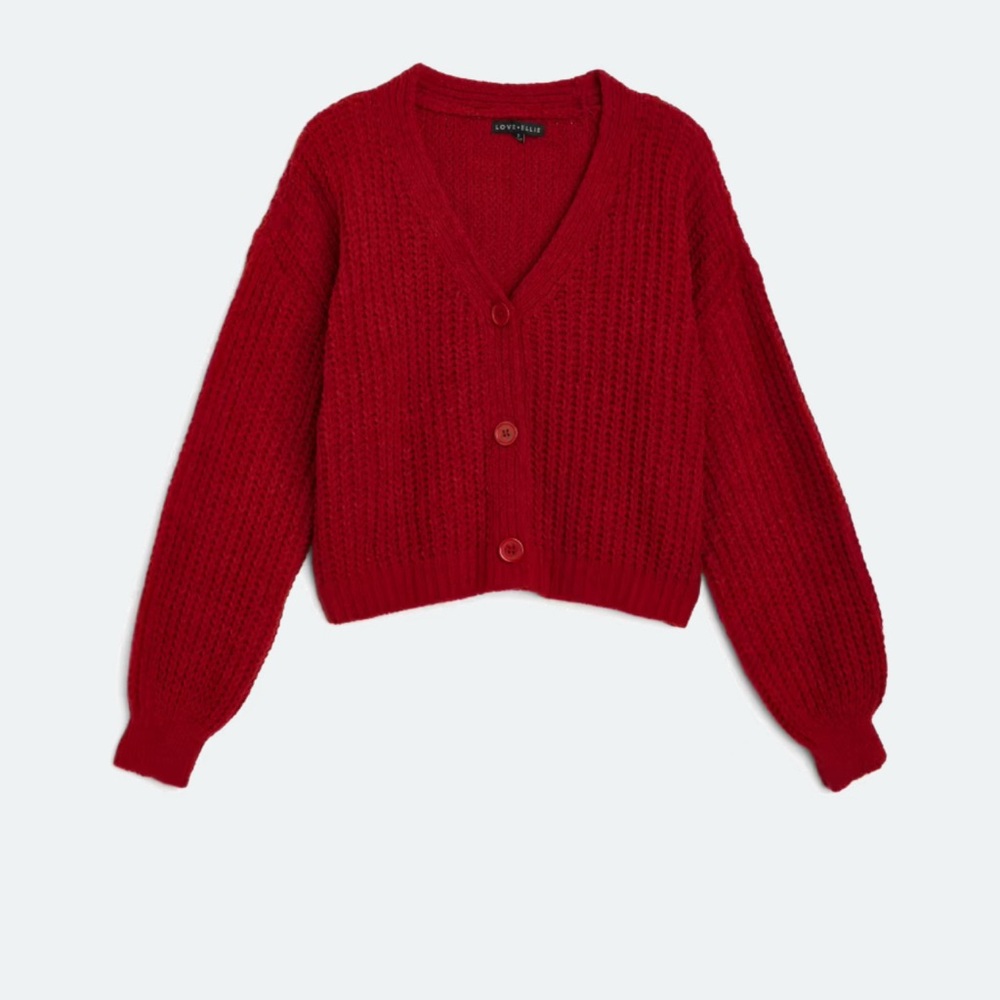 Red V-Neck Button-Up Sweater